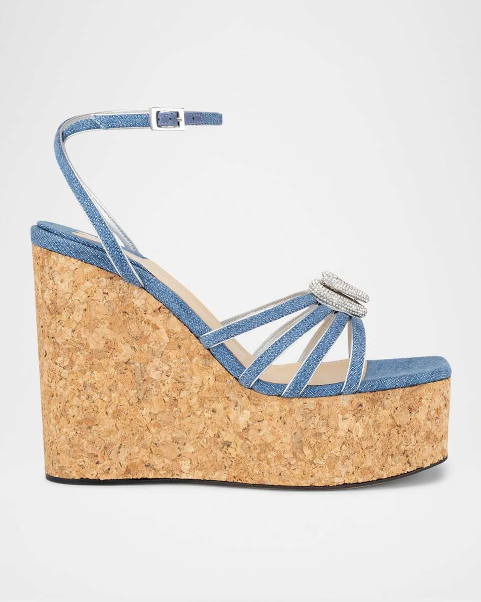 Double Heart Denim Wedge Sandals